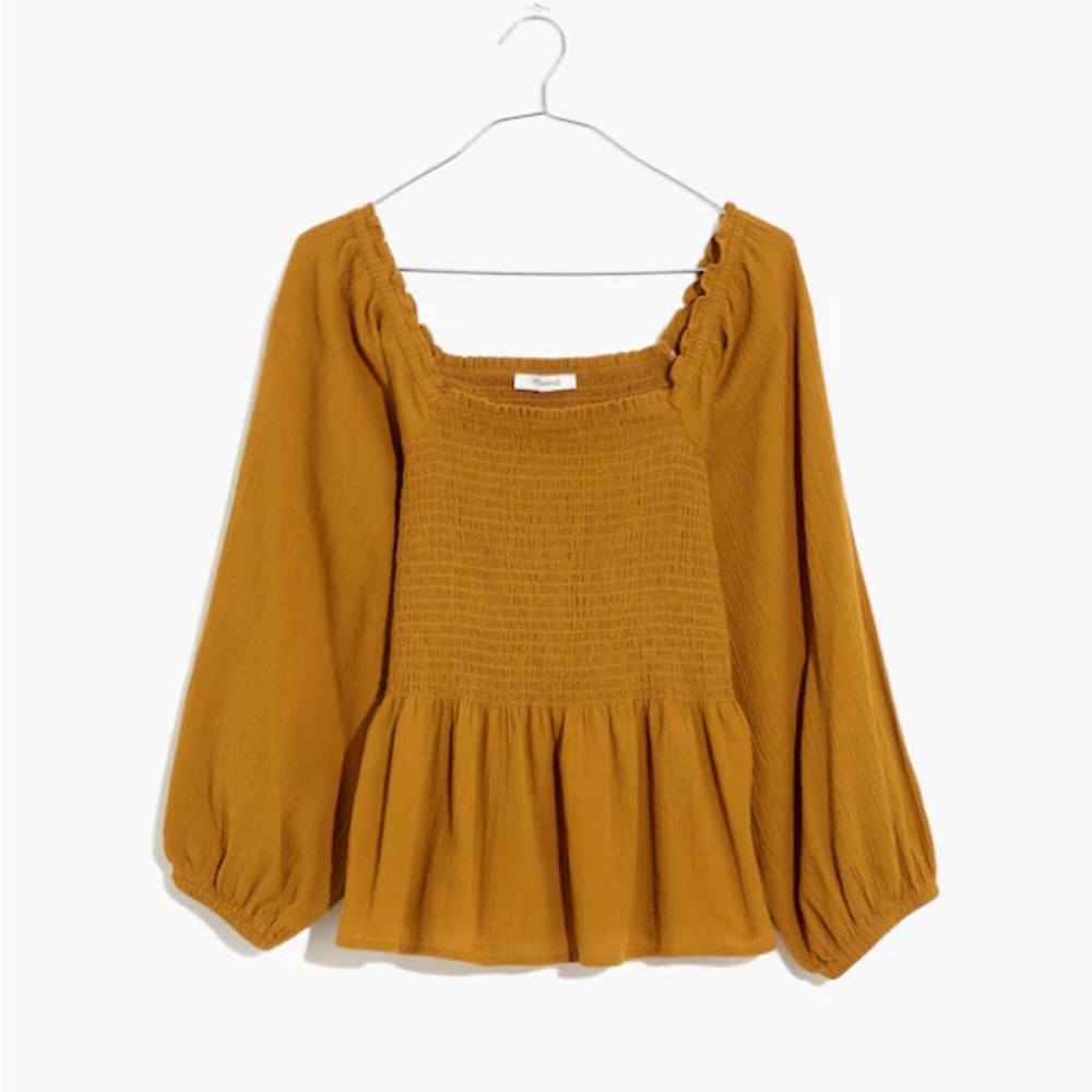 Madewell Mustard Smocked Peplum Blouse
